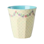 Rice - Melamine Cup with Dots and Flowers Print -  Medium